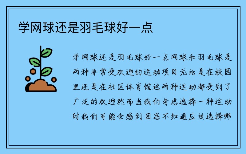 学网球还是羽毛球好一点